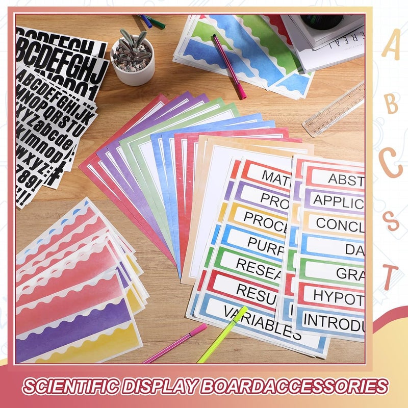 Sinload 92 Pcs Science Fair Board Supplies 60 Trim Scalloped Poster Boards 18 Presentation Subtitles 6 Project Titles 8 Letter Sticker for Classroom Display Boards(Pastel) - Image 4